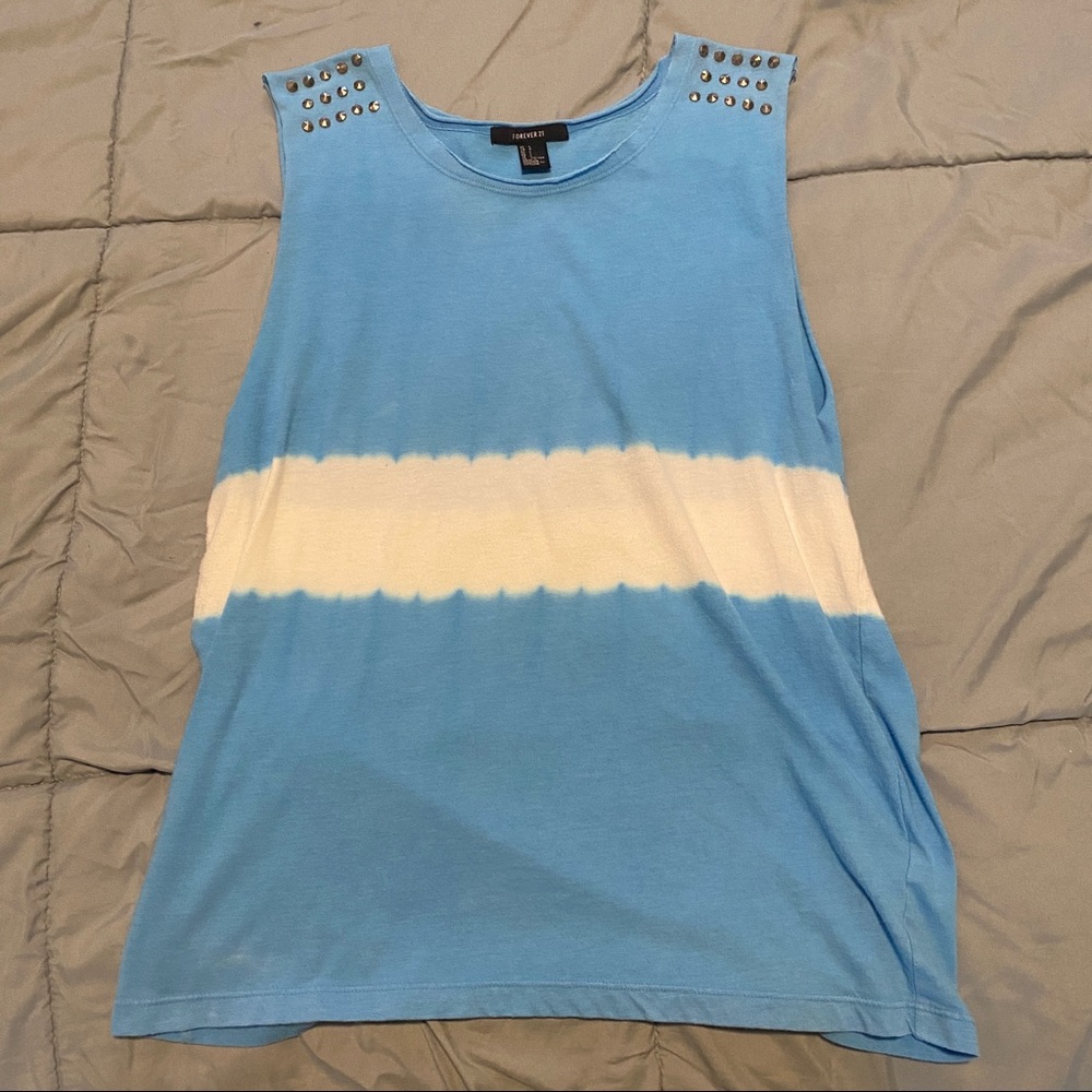 Blue and white Forever 21 tank top